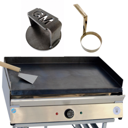 Combo Plancha Eléctrica Lisa Bifera Hamburguesera Acero Inoxidable + Smasher + Molde Para Huevo